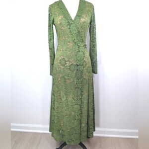 Vintage Green Floral Lace Maxi Dress